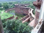 The double moat system at Agra fort. the outer moat had water and crocodiles while the inner had thick bushes and land animals.