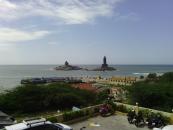 View of the famous islands from our hotel balcony in Kanyakumari