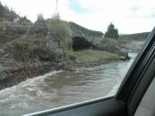 Fording the river in Xime's car on the way back down